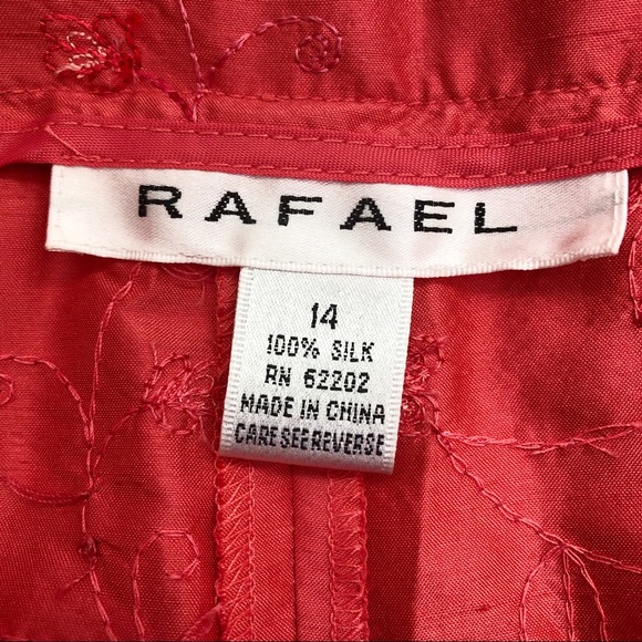 NEW Stunning Coral Silk Shantung Floral Embroidered Beaded Pants 14 - Picture 8 of 12